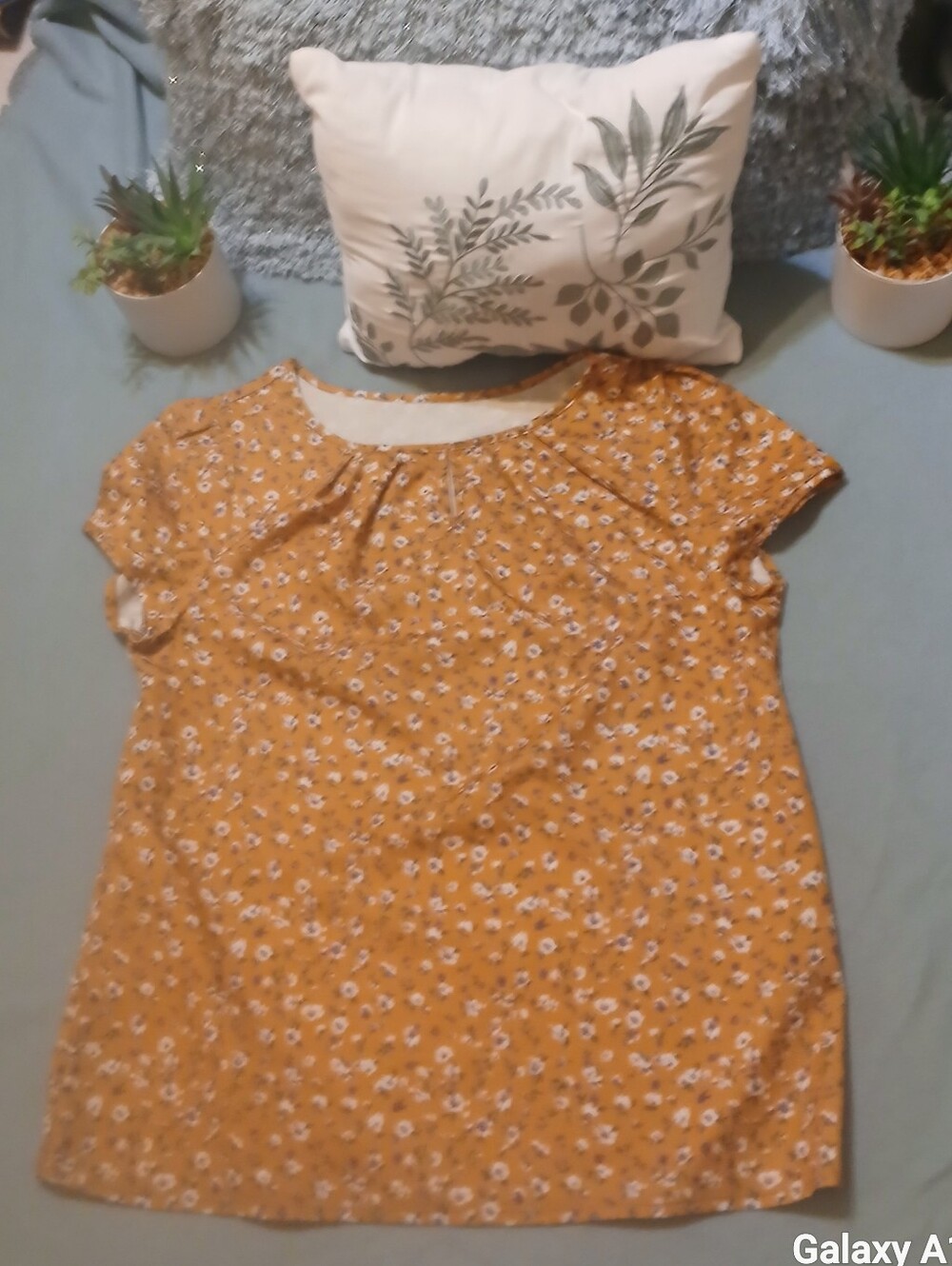 SHEIN Mustard Yellow  Blouse With White/Purple Florals